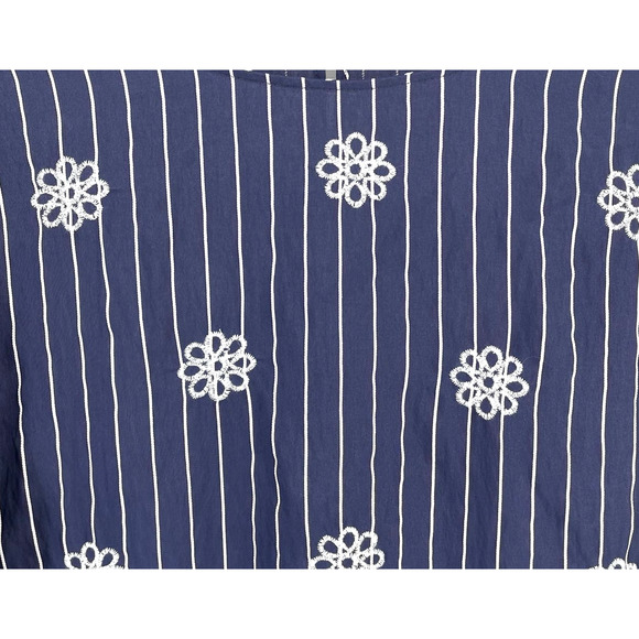 New Calessa Blue Stripe Embroidered Floral Tunic Top Shirt Size PL Petite Large - Picture 5 of 6